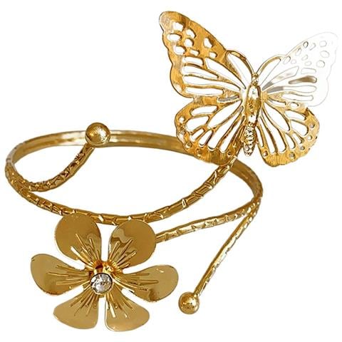 Set Di 2 Fermatenda In Metallo A Forma Di Farfalla E Fiore - Elegante Decorazione Per Finestre Gold - Foto 1