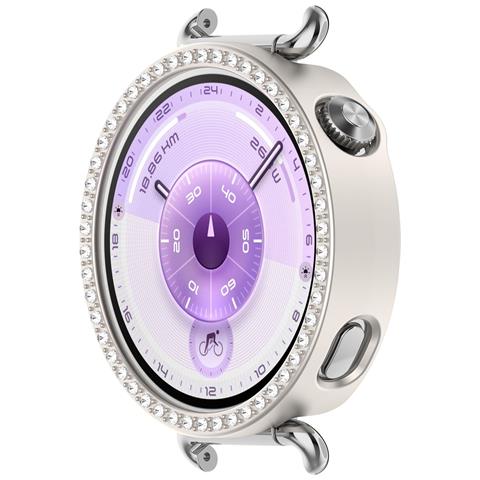 Custodia In Pc Con Diamanti Compatibile Con Huawei Watch Gt6 41mm - Cover Protettiva Traforata Argento - Foto 2