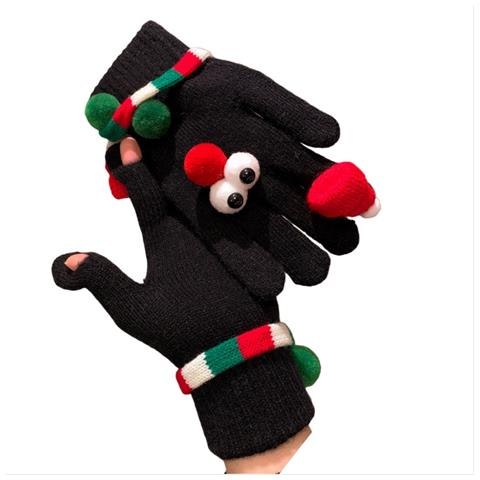 Guanti Caldi Natalizi In Maglia Con Peluche - Guanti Invernali Divertenti Da Donna Con Occhi Grandi Antivento Black - Foto 1