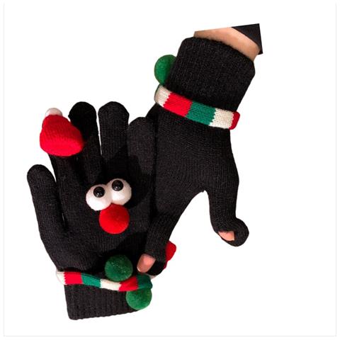 Guanti Caldi Natalizi In Maglia Con Peluche - Guanti Invernali Divertenti Da Donna Con Occhi Grandi Antivento Black - Foto 3