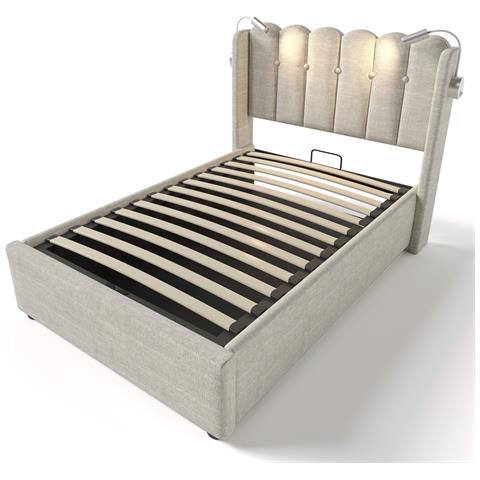 Letto Singolo In Lino Naturale Con Testiera A Griglia Rustica - Foto 2