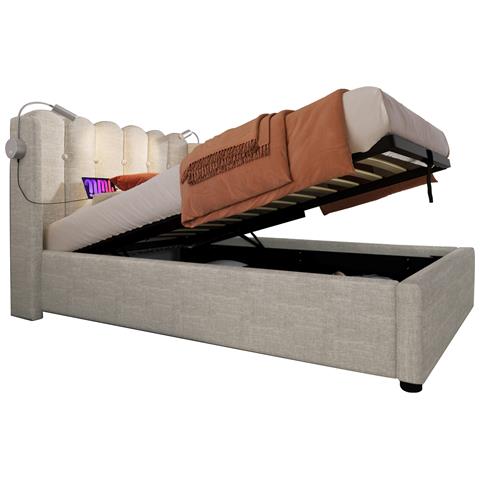 Letto Singolo In Lino Naturale Con Testiera A Griglia Rustica - Foto 1