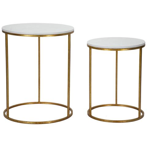 Coppia Tavolinetti Simply Marble In Ferro E Marmo Artificiale Gold E Bianco - Ø 52 E 42 Cm - Foto 1
