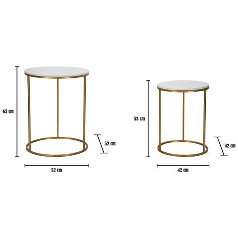 Coppia Tavolinetti Simply Marble In Ferro E Marmo Artificiale Gold E Bianco - Ø 52 E 42 Cm - Foto 6