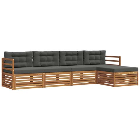 Set di divani da esterno con cuscino 5 pcs Naturale e Antracite - Foto 1