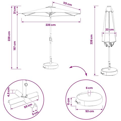 Parasol da Giardino con Luci LED 230 x 230 cm Poliestere - Foto 9
