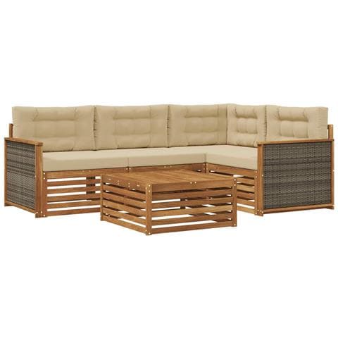 Set di divani da esterno con cuscino 5 pcs Naturale e Beige - Foto 1