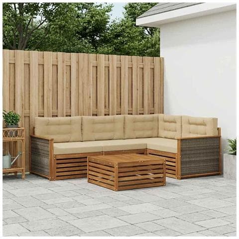 Set di divani da esterno con cuscino 5 pcs Naturale e Beige - Foto 2