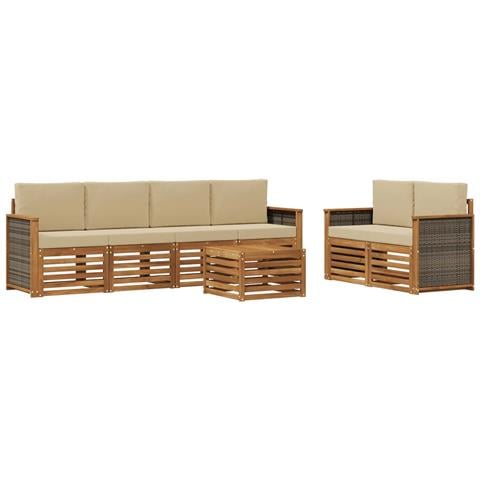 Set di divani da esterno con cuscino 7 pcs Naturale e Beige - Foto 1