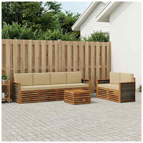 Set di divani da esterno con cuscino 7 pcs Naturale e Beige - Foto 2
