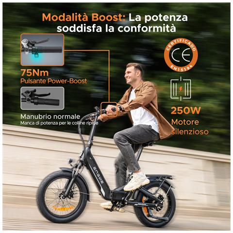 L20 3.0 Boost Bicicletta elettrica pieghevole 250W, coppia 75Nm, autonomia fino a 135 km, batteria 48V 13,5Ah, ammortizzazione completa, freni idraulici, velocità massima 25 km /h, Oro - Foto 2