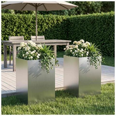 Vaso da giardino 2 pz Argento 40 x 40 x 50 cm Acciaio zincato - Foto 2