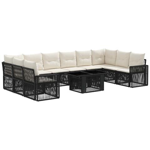 Set Divano da Giardino 11 pz Nero e Bianco Crema polyrattan - Foto 1