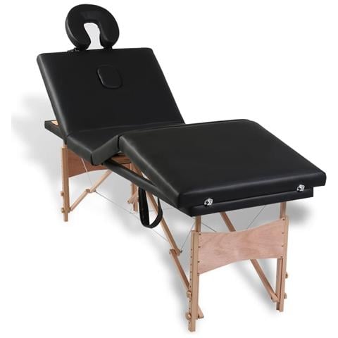Lettino Pieghevole Da Massaggio Nero 4 Zone Con Telaio Legno - Foto 2