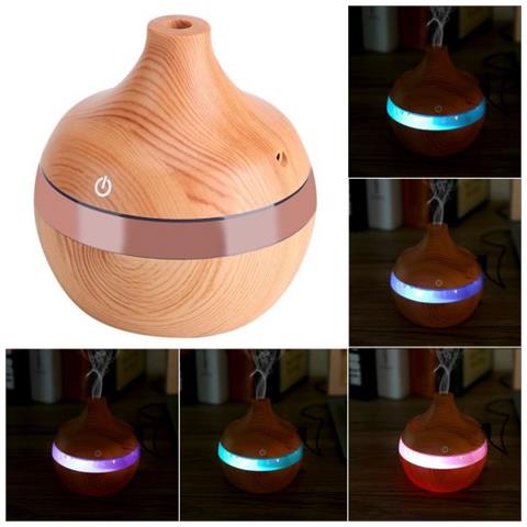 Umidificatore Legno Diffusore Aromi Led Colorato Luce Notturna Per Casa Ufficio Auto Terme Yoga Stanza Bambino Usb 300ml - Foto 2