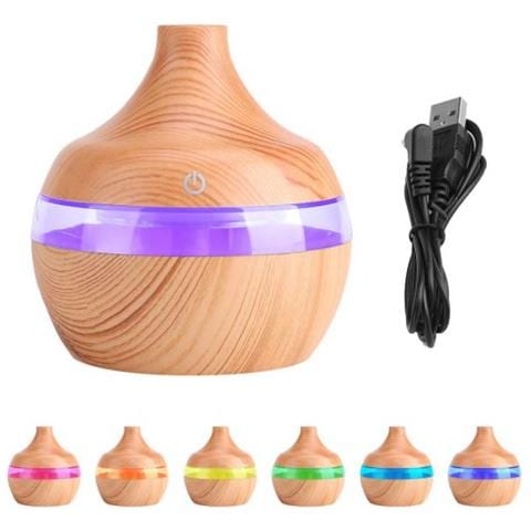 Umidificatore Legno Diffusore Aromi Led Colorato Luce Notturna Per Casa Ufficio Auto Terme Yoga Stanza Bambino Usb 300ml - Foto 1