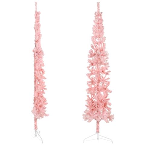 Albero Natale Artificiale Sottile A Metà E Supporto Rosa 210 Cm - Foto 2