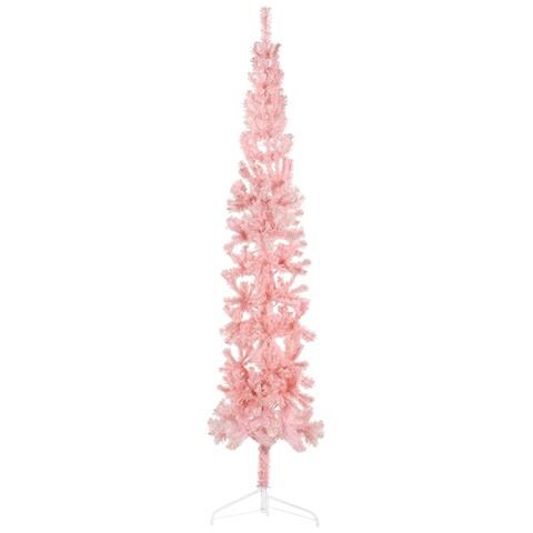 Albero Natale Artificiale Sottile A Metà E Supporto Rosa 210 Cm - Foto 1