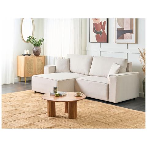 Divano Letto 3 Posti Karila Tessuto Beige Chiaro Con Contenitore Lato Destro - Foto 1