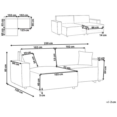 Divano Letto 3 Posti Karila Tessuto Beige Chiaro Con Contenitore Lato Destro - Foto 11