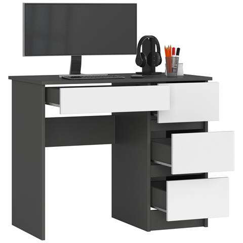 Scrivania per computer A7 destro, 4 cassetti, 90x50x77 cm, Colore Grigio Grafite e Bianco - Foto 2