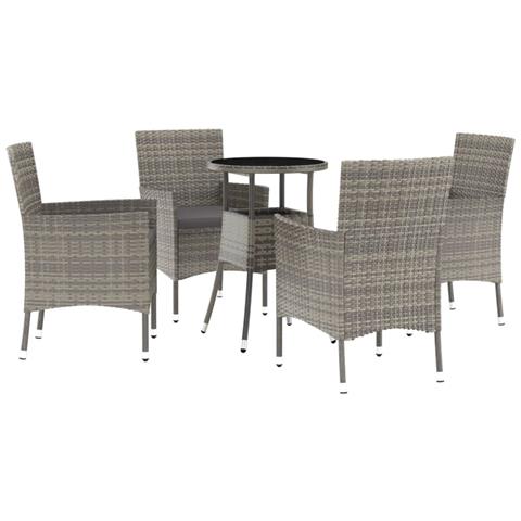 Set Bistrò Da Giardino 5 Pz Con Cuscini In Polyrattan Grigio - Foto 1