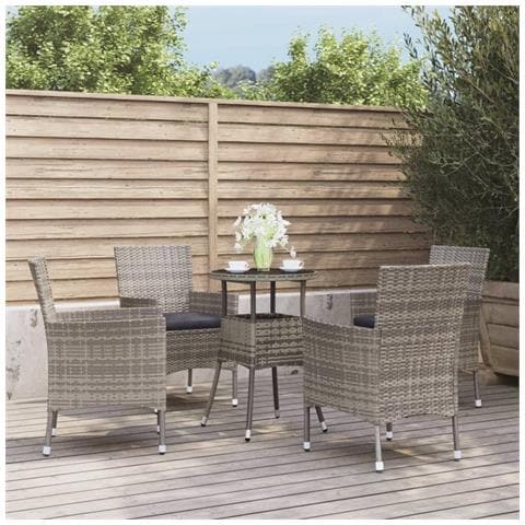 Set Bistrò Da Giardino 5 Pz Con Cuscini In Polyrattan Grigio - Foto 8