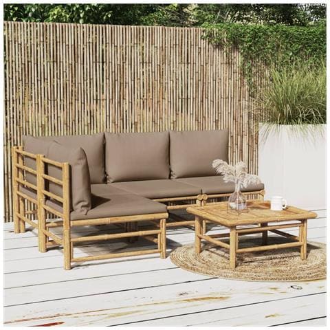Set Salotto da Giardino 5pz con Cuscini Tortora Bambù - Foto 8