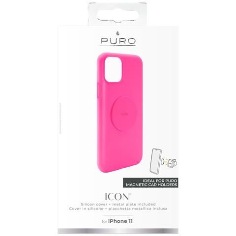Cover Per Iphone 11 Serie Icon In Silicone Con Piastra Metallica, Fucsia - Foto 3