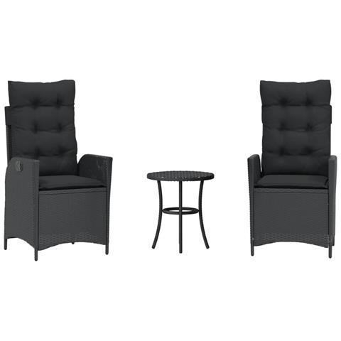 Set Da Bistrò 3 Pz Con Cuscini Nero In Polyrattan - Foto 1