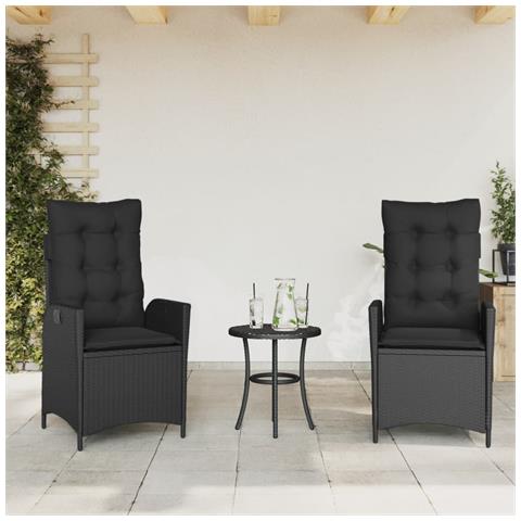 Set Da Bistrò 3 Pz Con Cuscini Nero In Polyrattan - Foto 2