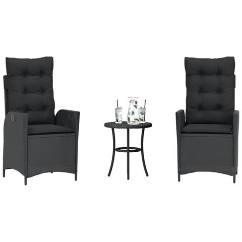 Set Da Bistrò 3 Pz Con Cuscini Nero In Polyrattan - Foto 8