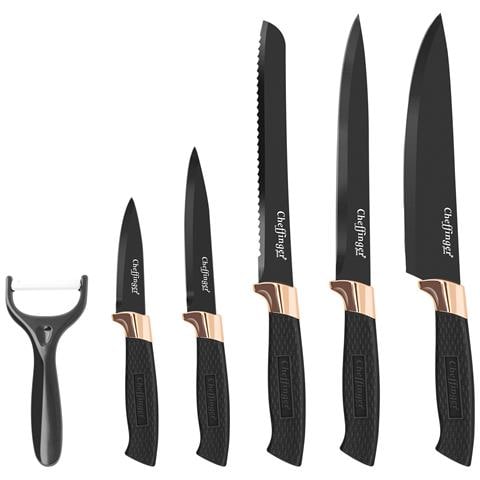 Set Coltelli 6 Pezzi Con Lame Acciaio Inox E Supporto, Nero - Foto 1