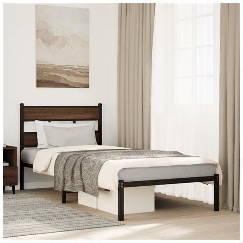 Giroletto Senza Materasso Con Testiera Rovere Marrone 100x190cm - Foto 1