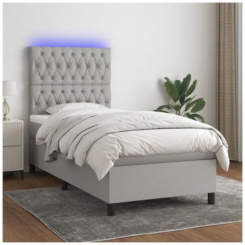 Letto a Molle Materasso e LED Grigio Chiaro 80x200 cm Tessuto - Foto 2