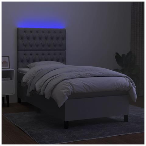 Letto a Molle Materasso e LED Grigio Chiaro 80x200 cm Tessuto - Foto 8