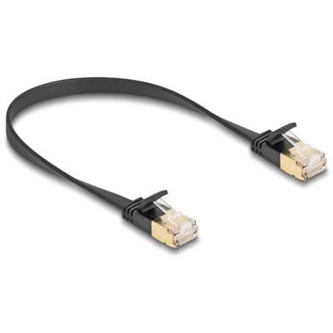 Cavo di rete RJ45 Cat. 6A maschio-maschio con chiusura robusta e cavo piatto grezzo Cat. 7 U /FTP da 0,3 m nero - Foto 1