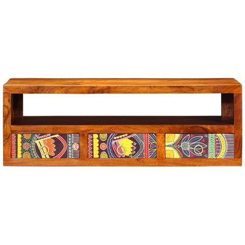 Mobile TV a Parete Multicolore 90x30x30 Legno Massello Acacia - Foto 9