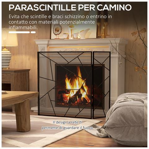 Parascintille per Camino Pieghevole a 3 Pannelli in Acciaio con Design Geometrico, 135x1.2x85cm, Nero - Foto 6