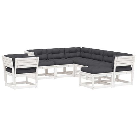 Set Salotto Giardino 8pz Con Cuscini Bianco Legno Massello Pino - Foto 2