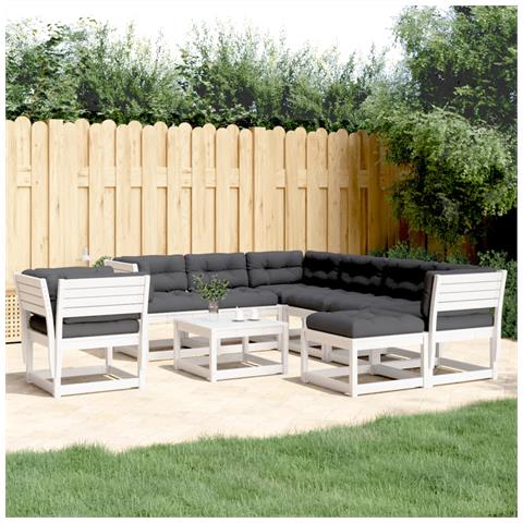 Set Salotto Giardino 8pz Con Cuscini Bianco Legno Massello Pino - Foto 1