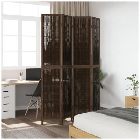 Divisorio Ambienti 4 Pannelli Marrone Scuro Massello Paulownia - Foto 3