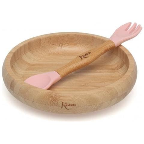 Kiokids Set Pappa Bambu Rosa Con Ventosa 3Pz 4M+ - Foto 1