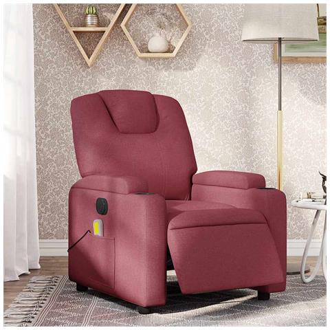 Lusso Casadino -  Poltrona Massaggiante Reclinabile Elettrica Rosso Vino Tessuto - Foto 8