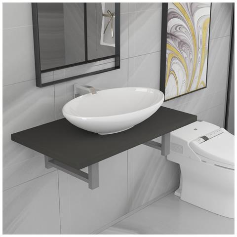 Set Mobili Da Bagno 2 Pz Ceramica Grigio - Foto 8