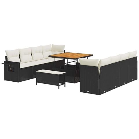 Set Divano da Giardino da 11 pezzi con cuscini in rattan polare bianco crema, Set da Pranzo da Giardino da 3 pezzi con cuscini in rattan polare nero - Foto 1