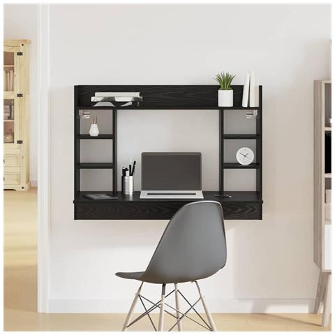 Scrivania a Parete Rovere Nero 105x48x75 cm Legno Ingegnerizzato - Foto 2