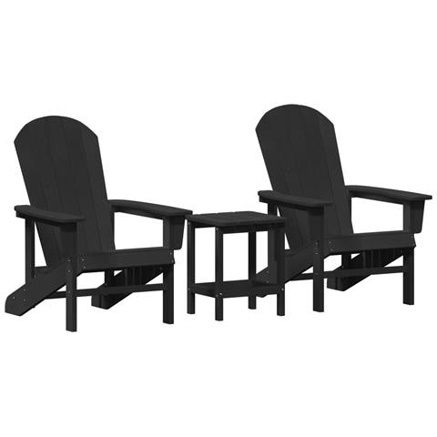 Set da Giardino in 3 Pezzi Nero HDPE, Sedia Adirondack  Nera 74x82x91 cm HDPE, Tavolino laterale Adirondack  Nero 38x38x45 cm HDPE - Foto 1