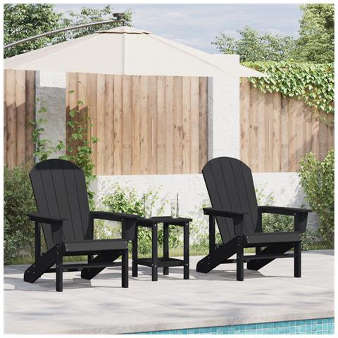 Set da Giardino in 3 Pezzi Nero HDPE, Sedia Adirondack  Nera 74x82x91 cm HDPE, Tavolino laterale Adirondack  Nero 38x38x45 cm HDPE - Foto 2