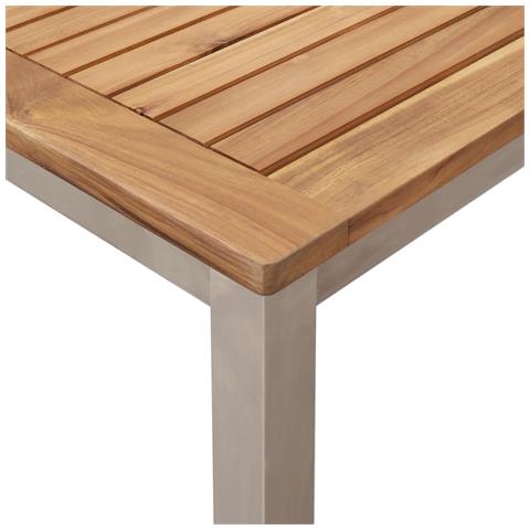 Set da pranzo da giardino da 7 pezzi in legno massello teak , Tavolo da pranzo per esterni  180x90x75 cm in legno massello teak, Sedie da giardino impilabili  2 pezzi in legno massello teak e acciaio, Sedie da giardino impilabili  4 pezzi in legno massell - Foto 9
